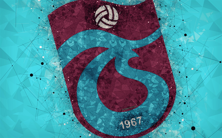 Trabzonspor, 4k, logo, arte criativa, Turco futebol clube, arte geom&#233;trica, o estilo grunge, azul resumo de plano de fundo, Trabzon, A turquia, Super Lig, futebol