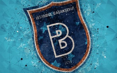 Istanbul Basaksehir, 4k, logo, creative art, Turkish football club, geometric art, grunge style, blue abstract background, Istanbul, Turkey, Super Lig, football, Istanbul FC