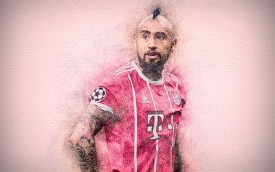 Arturo Vidal, 4k, des illustrations, des stars du football, le Bayern de Munich, Vidal, de soccer, de la Bundesliga, les joueurs de football, dessin Arturo Vidal, le FC Bayern Munich