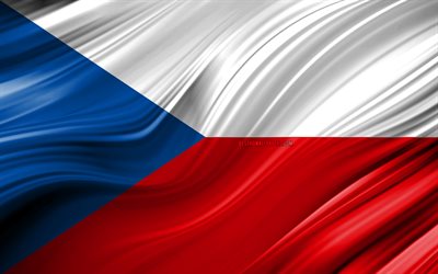 4k, Czech flag, European countries, 3D waves, Flag of Czech Republic, national symbols, Czech Republic 3D flag, art, Europe, Czech Republic