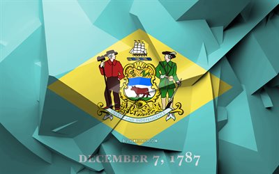 Amerika, Kuzey Amerika, ABD 4k, Delaware, geometrik sanat Bayrak, Amerika Birleşik Devletleri, Delaware bayrağı, yaratıcı, il&#231;elere, Delaware 3D bayrak