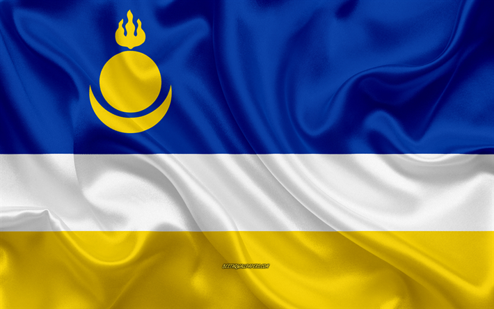 Flagga Burjatien, 4k, silk flag, Federala distrikten i Ryssland, Burjatien flagga, Ryssland, siden konsistens, Republiken Burjatien, Ryska Federationen