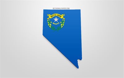 3d-flag i Nevada, karta siluett of Nevada, AMERIKANSKA staten, 3d-konst, Nevada 3d-flagga, USA, Nordamerika, Nevada, geografi, Nevada 3d siluett