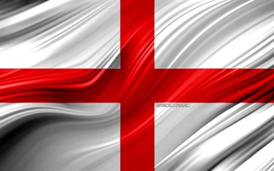 4k, Engelska flaggan, Europeiska l&#228;nder, 3D-v&#229;gor, Flagga av England, nationella symboler, England 3D-flagga, konst, Europa, England