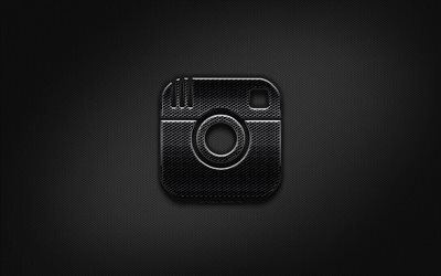 Instagram black logo, creative, metal grid background, Instagram logo, brands, Instagram