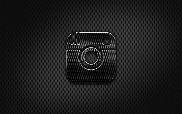 Instagram musta logo, luova, metalli ruudukon tausta, Instagram logo, merkkej&#228;, Instagram