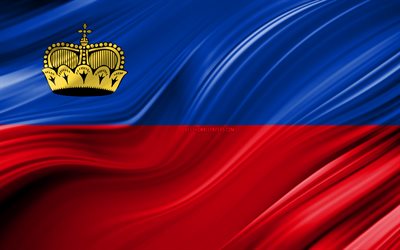 4k, Liechtenstein flag, European countries, 3D waves, Flag of Liechtenstein, national symbols, Liechtenstein 3D flag, art, Europe, Liechtenstein