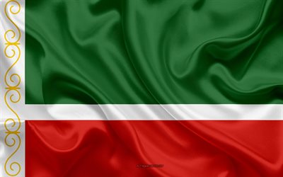 Flag of Chechen Republic, 4k, silk flag, Federal subjects of Russia, Chechen Republic flag, Russia, silk texture, Chechen Republic, Russian Federation
