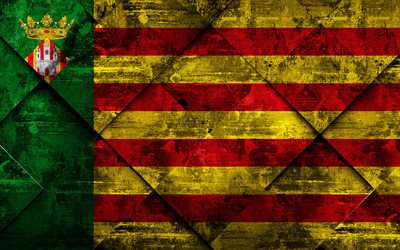 flagge von castellon, 4k, grunge, kunst, rhombus grunge-textur, spanischen provinz castellon flagge, spanien, nationale symbole, castellon, provinzen von spanien