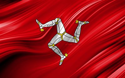4k, Isle of Man flag, European countries, 3D waves, Flag of Isle of Man, national symbols, Isle of Man 3D flag, art, Europe, Isle of Man