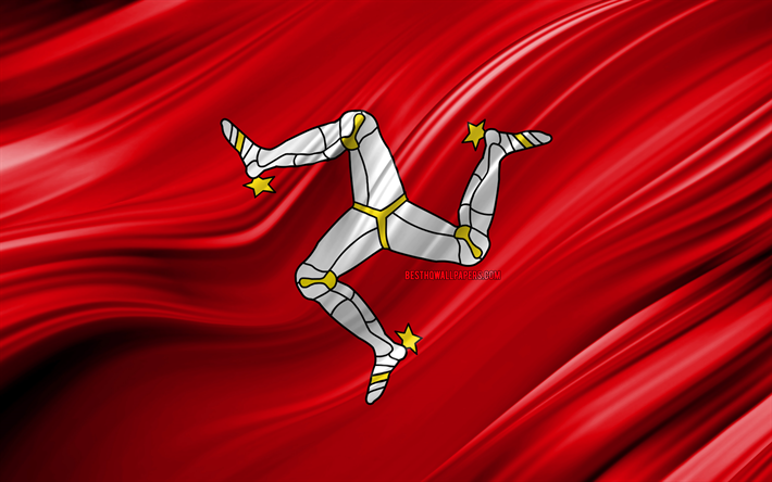 4k, Isle of Man flaggan, Europeiska l&#228;nder, 3D-v&#229;gor, Flagga p&#229; Isle of Man, nationella symboler, Isle of Man 3D-flagga, konst, Europa, Isle of Man