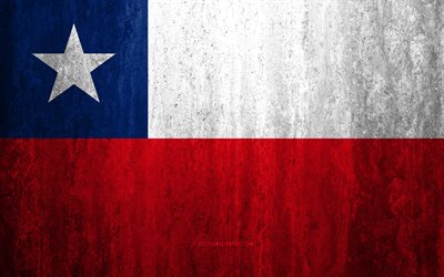 Chilen lippu, 4k, kivi tausta, grunge lippu, Etel&#228;-Amerikassa, grunge art, kansalliset symbolit, Chile, kivi rakenne