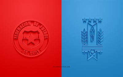 Chili vs Uruguay, art 3d, 2019 de la Copa America, match de football, logo, promo mat&#233;riaux, de la Copa America En 2019, le Br&#233;sil, la CONMEBOL, des logos 3d, l&#39;Uruguay &#233;quipe nationale de football, le Chili &#233;quipe nationale de foo