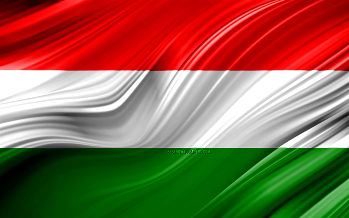 4k, Ungersk flagga, Europeiska l&#228;nder, 3D-v&#229;gor, Flagga av Ungern, nationella symboler, Ungern 3D-flagga, konst, Europa, Ungern