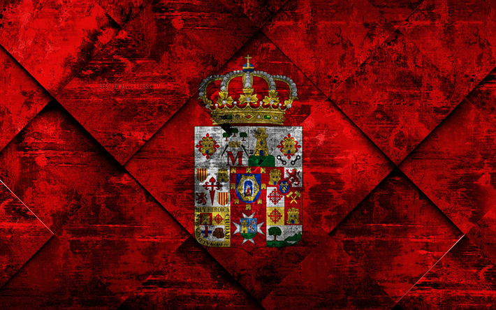 Bandiera di Ciudad Real, 4k, grunge, arte, rombo grunge, texture, spagnolo provincia di Ciudad Real bandiera, Spagna, simboli nazionali, Ciudad Real, province di Spagna, arte creativa