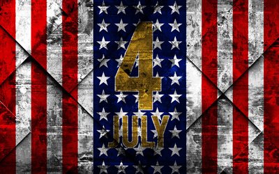 4 luglio, Giorno dell&#39;Indipendenza, grunge, arte, creativo, bandiera degli stati UNITI, la US national vacanze, USA
