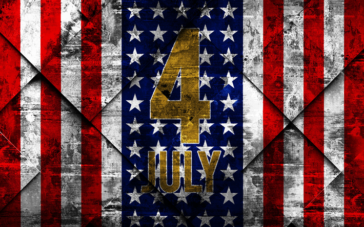 4 July, Independence Day, grunge art, creative art, US flag, US national holidays, USA