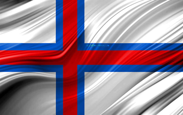 4k, Faroe Adaları bayrağı, Avrupa &#252;lkeleri, 3D dalgalar, Faroe Adaları Bayrağı, ulusal semboller, Faroe 3D bayrak, sanat, Avrupa, Faroe Adaları Adaları