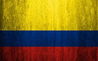 العلم كولومبيا, 4k, الحجر الخلفية, الجرونج العلم, أمريكا الجنوبية, كولومبيا العلم, الجرونج الفن, الرموز الوطنية, كولومبيا, الحجر الملمس