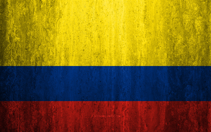 Drapeau de la Colombie, 4k, pierre fond, grunge drapeau, Am&#233;rique du Sud, la Colombie drapeau grunge art, symboles nationaux, la Colombie, la texture de pierre