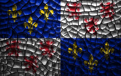 旗のPicardy, 4k, フランス県, ひび割れの土, フランス, Picardyフラグ, 3Dアート, Picardy, 州フランス, 行政区, Picardy3Dフラグ, 欧州