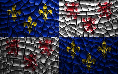 Bandeira de Picardy, 4k, prov&#237;ncias francesas, solo rachado, Fran&#231;a, Picardia bandeira, Arte 3D, Picardy, Prov&#237;ncias da Fran&#231;a, distritos administrativos, Picardia 3D bandeira, Europa