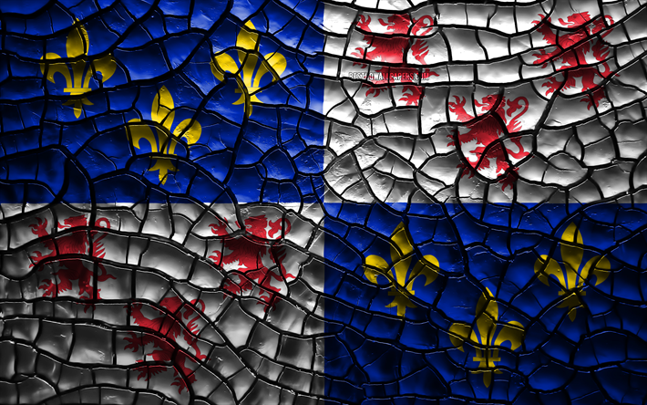 Bandera de Picard&#237;a, 4k, provincias francesas, agrietado suelo, Francia, Picard&#237;a bandera, arte 3D, de Picard&#237;a, de las Provincias de Francia, distritos administrativos, Picard&#237;a 3D de la bandera, Europa