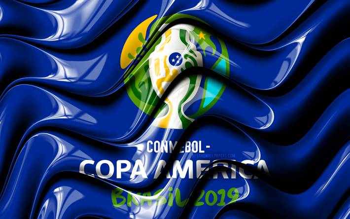 4k, 2019 Copa America, sininen lippu, Conmebol, kuvitus, Copa America 2019 Brasilia, Lipun Copa America 2019, Copa America flag, 2019 Copa America logo