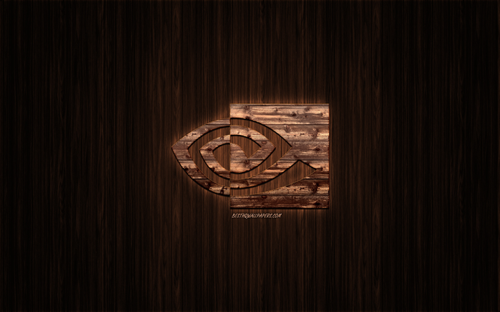 Logo Nvidia, le logo en bois, en bois, fond, Nvidia, embl&#232;me, marques, en bois art