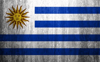 Uruguay bayrağı, 4k, taş arka plan, grunge bayrak, G&#252;ney Amerika, Uruguay bayrak, grunge sanat, ulusal semboller, Uruguay, taş doku