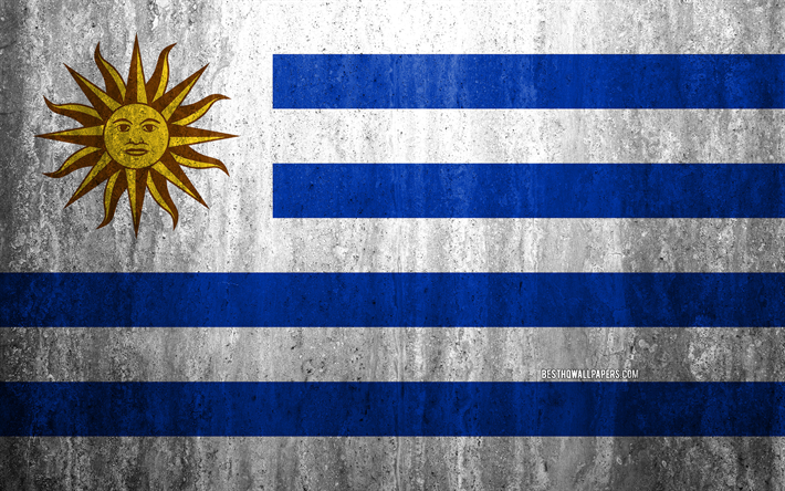 Flag of Uruguay, 4k, stone background, grunge flag, South America, Uruguay flag, grunge art, national symbols, Uruguay, stone texture