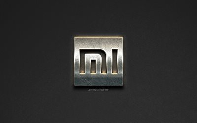 Xiaomi logo, steel logo, brands, steel art, gray stone background, creative art, Xiaomi, emblems