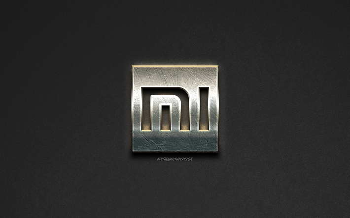 Xiaomi logo, acier logo, les marques, l&#39;acier de l&#39;art, en pierre grise, fond, art cr&#233;atif, Xiaomi, embl&#232;mes