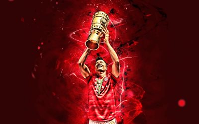 Robert Lewandowski con la tazza 2019, il Bayern Monaco, polacco calciatori, Bundesliga, Robert Lewandowski, il calcio, la gioia, Lewandowski, luci al neon, Germania
