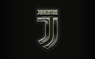 juventus fc -, glas-logo, schwarz rhombus hintergrund, der serie a, fussball, italienische fu&#223;ball-club, fu&#223;ball, juventus logo, kreativ, juventus turin, juve, italien