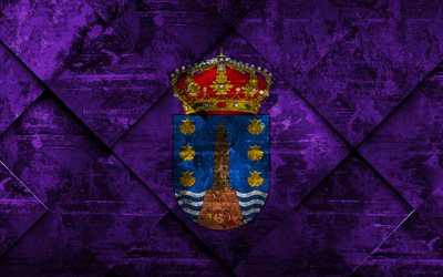 flagge von corunna, 4k, grunge, kunst, rhombus grunge-textur, spanische provinz, corunna flagge, spanien, nationale symbole, corunna, provinzen von spanien