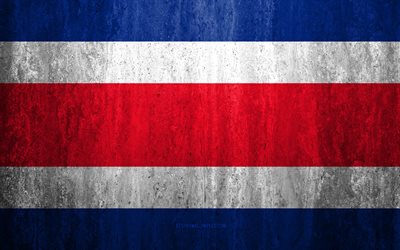 Bandeira da Costa Rica, 4k, pedra de fundo, grunge bandeira, Am&#233;rica Do Norte, Costa Rica bandeira, grunge arte, s&#237;mbolos nacionais, Costa Rica, textura de pedra