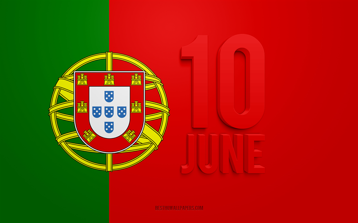 10 juni, portugal-tag, nationalfeiertag, 3d-kunst, flagge portugal, der nationalen feiertage in portugal, tag, portugal