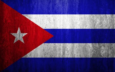 Flag of Cuba, 4k, stone background, grunge flag, North America, Cuba flag, grunge art, national symbols, Cuba, stone texture