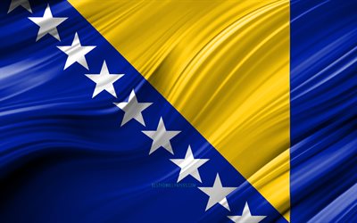 Bosna-Hersek 4k, Bosna bayrağı, Avrupa &#252;lkeleri, 3D dalgalar, Bayrak, ulusal semboller, Bosna-Hersek, 3D bayrak, sanat, Avrupa