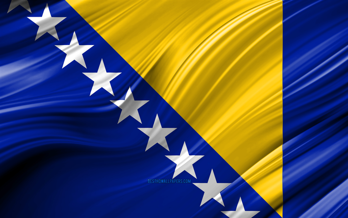 4k, eine bosnische flagge, europ&#228;ische l&#228;nder, 3d-wellen, flagge von bosnien und herzegowina, nationale symbole, bosnien und herzegowina, 3d flag, kunst, europa