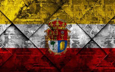 Bandiera di Cuenca, 4k, grunge, arte, rombo grunge, texture, provincia spagnola di Cuenca bandiera, Spagna, simboli nazionali, Cuenca, province di Spagna, arte creativa