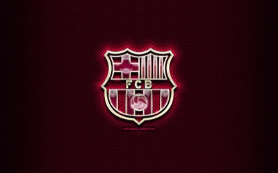 barcelona fc, glas-logo, lila rautenf&#246;rmigen hintergrund, laliga, fu&#223;ball, spanische fu&#223;ball-club, fcb, barcelona logo, kreativ, barcelona, spanien