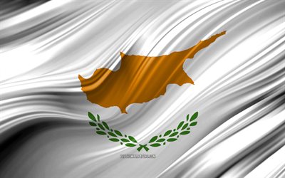 4k, pavillon Chypriote, les pays Europ&#233;ens, la 3D, les vagues, le Drapeau de Chypre, les symboles nationaux, Chypre 3D drapeau, de l&#39;art, de l&#39;Europe, Chypre