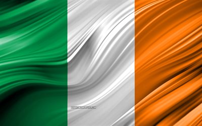 4k, الأيرلندية العلم, البلدان الأوروبية, 3D الموجات, علم أيرلندا, الرموز الوطنية, أيرلندا 3D العلم, الفن, أوروبا, أيرلندا