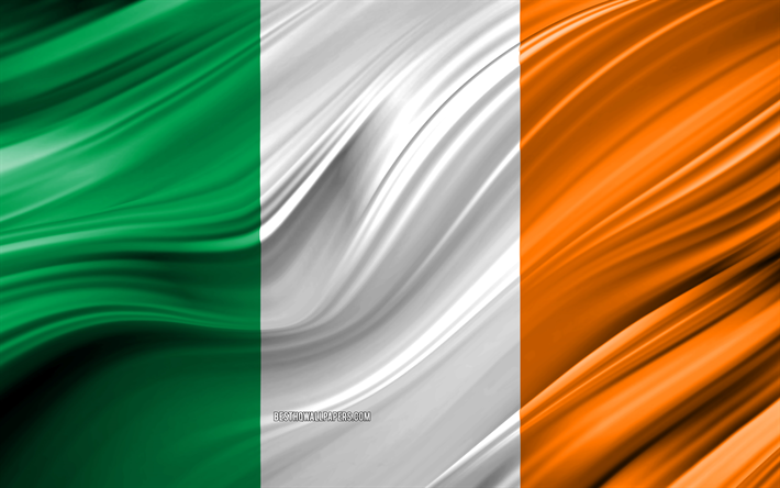 4k, Irish flag, European countries, 3D waves, Flag of Ireland, national symbols, Ireland 3D flag, art, Europe, Ireland
