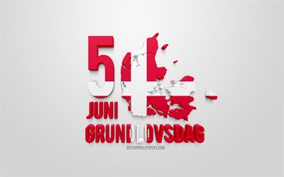Grundlovsdag, 5 de junio, D&#237;a de la Constituci&#243;n de Dinamarca, 3d de la bandera de Dinamarca, mapa de la silueta de Dinamarca, feriados nacionales de Dinamarca
