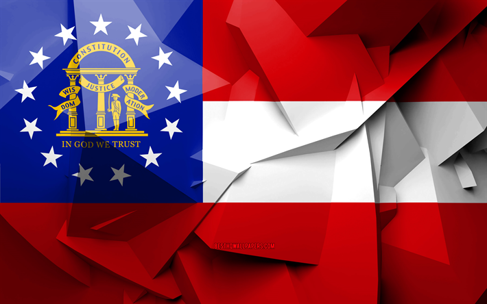 4k, la Bandera de Georgia, el arte geom&#233;trico, los estados americanos, la bandera de Georgia, creativo, Georgia, los distritos administrativos, Georgia 3D de la bandera de Estados unidos de am&#233;rica, Am&#233;rica del Norte, estados UNIDOS