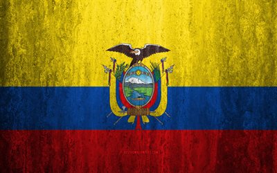 Flag of Ecuador, 4k, stone background, grunge flag, South America, Ecuador flag, grunge art, national symbols, Ecuador, stone texture