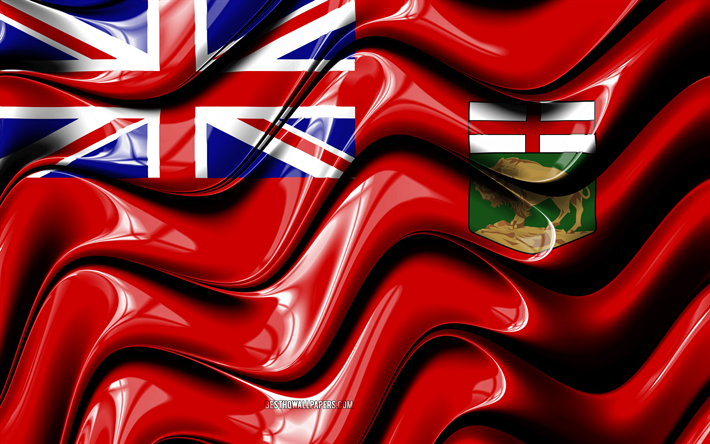 Manitoba bandeira, 4k, Prov&#237;ncias do Canad&#225;, distritos administrativos, Bandeira da prov&#237;ncia de Manitoba, Arte 3D, Manitoba, prov&#237;ncias canadenses, Manitoba 3D bandeira, Canad&#225;, Am&#233;rica Do Norte